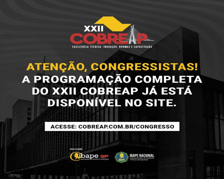 XXII CONGRESSO BRASILEIRO DE AVALIAÇÕES E PERÍCIAS DE ENGENHARIA